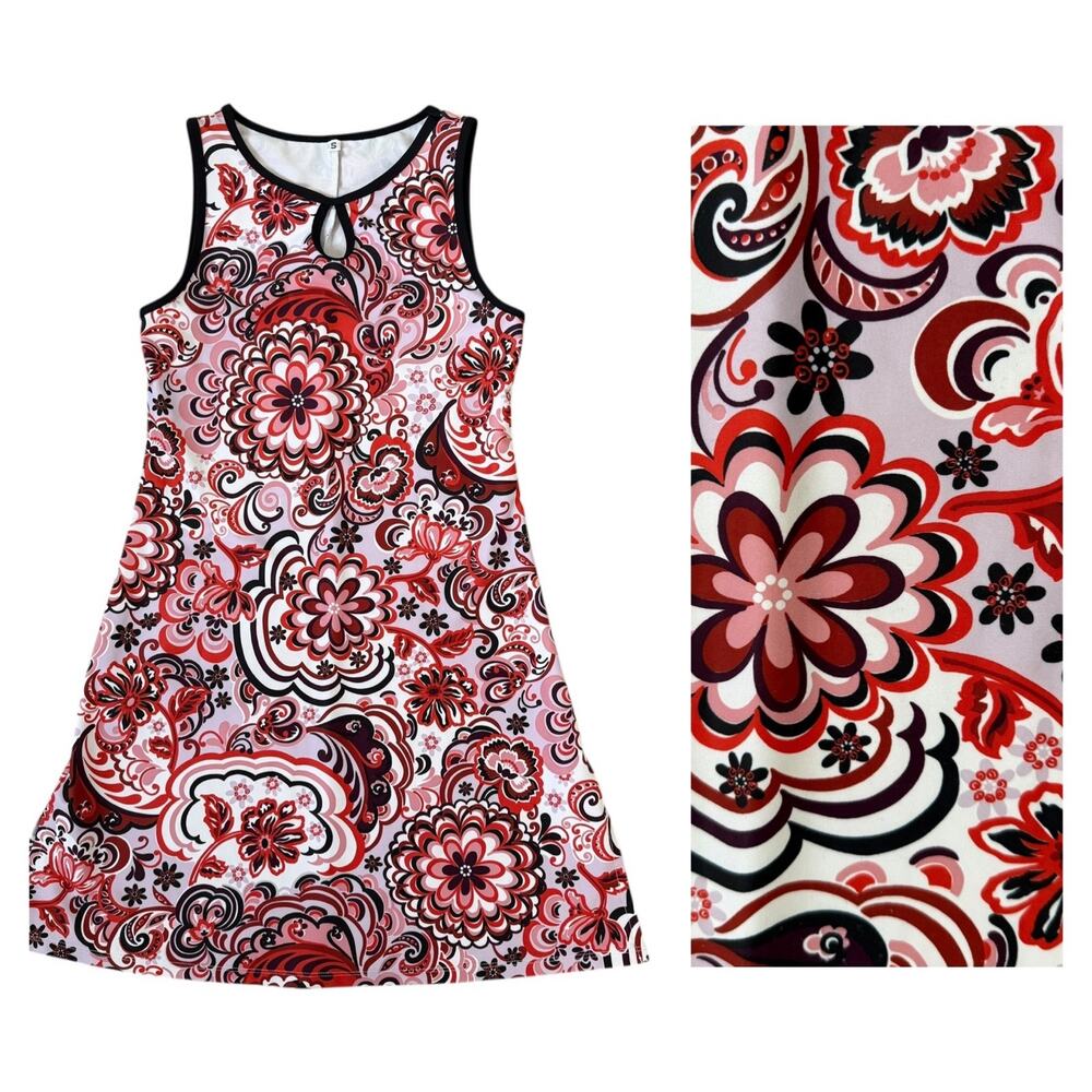 Nuu Muu Classic Keyhole A-Line Activewear Dress Floral Pink Red Purple Small